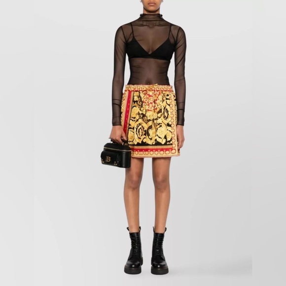 Versace Black, Gold & Red Baroque Silk Mini Skirt - Picture 3 of 15